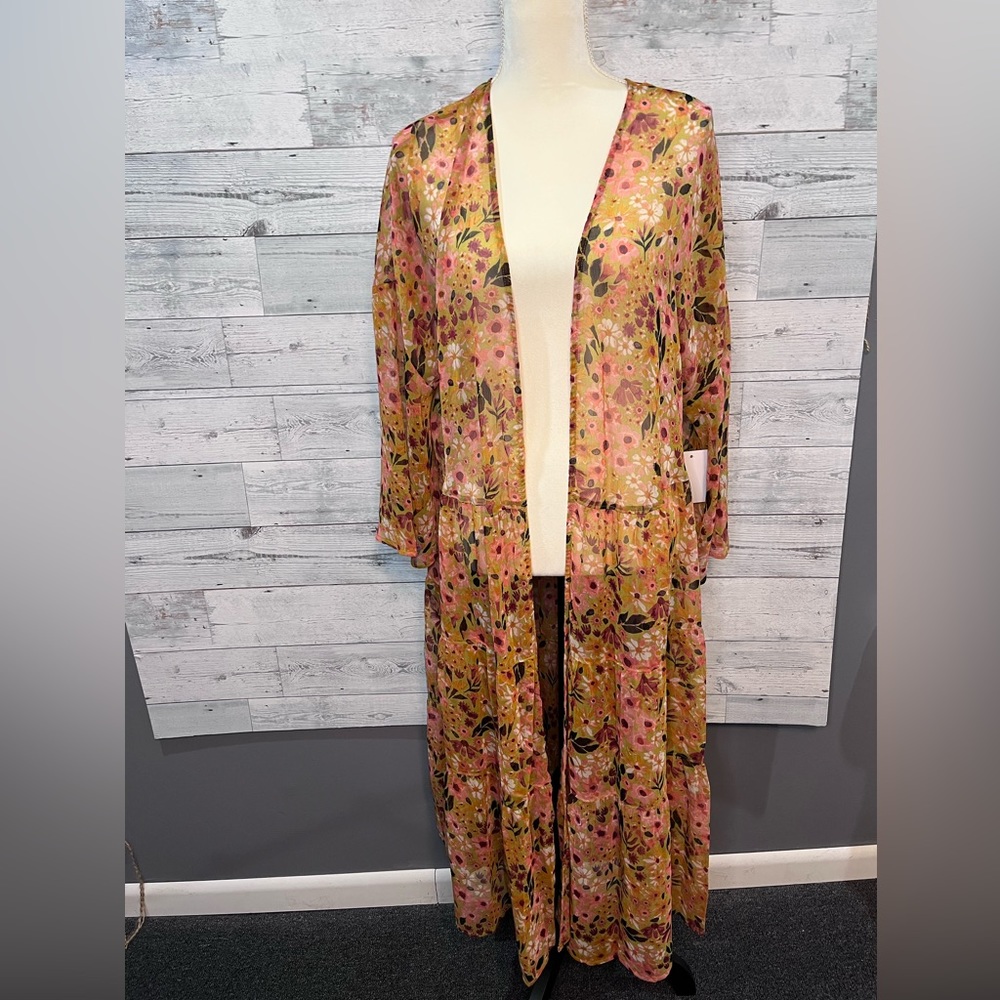 Sonoma Floral Print Shear Maxi Duster Tiered Bottom Open front Plus Size 0X